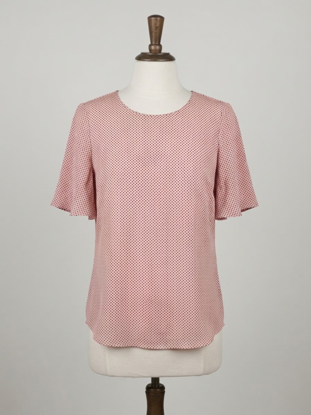 Adrianna Papell Dusty Pink & Black Polka Dot Crepe Blouse - Size S